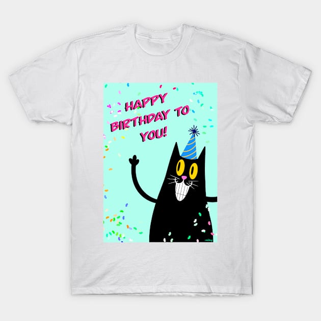 Happy Birthday Retro Black Cat T-Shirt by Msstorey